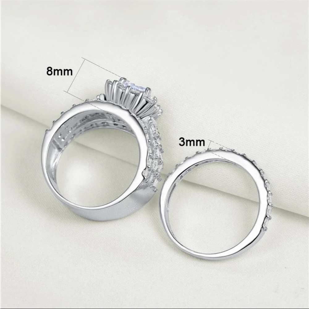 New 925 Silver 2 Pc Set Wedding Engagement Diamond Ring - Picture 4 of 6